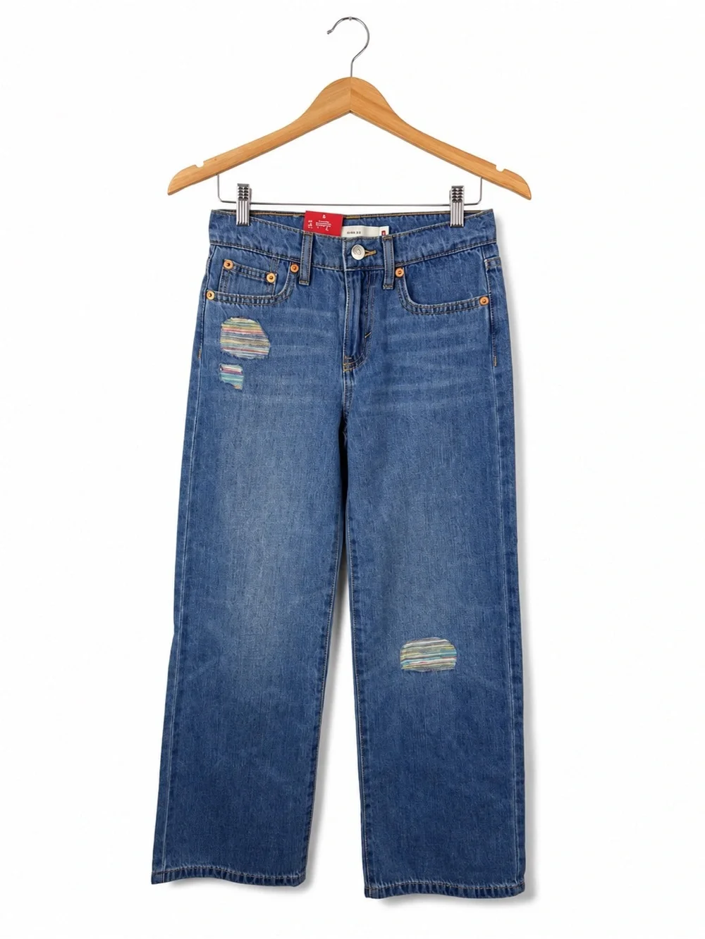 Levi’s Kids 511 Straight Leg Jeans Size 8 Medium Wash Boho Baggy Patch Denim NWT